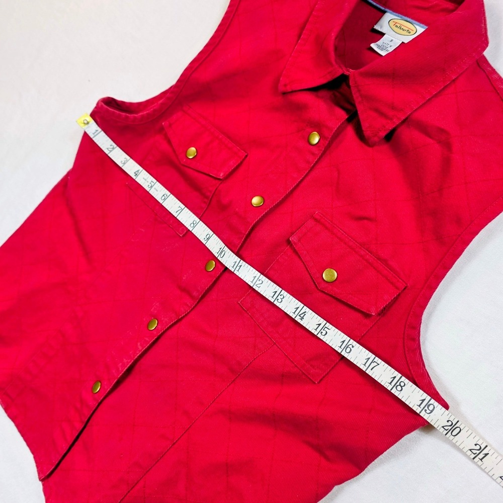 Talbots Red Quilted Snap Front Vest Small Womens Collared Utility Pockets